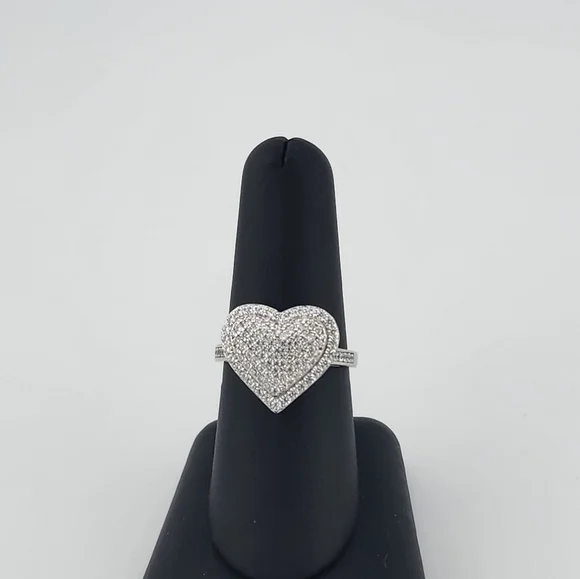Heart Pave Ring Sterling Silver 925 - Picture 8 of 10